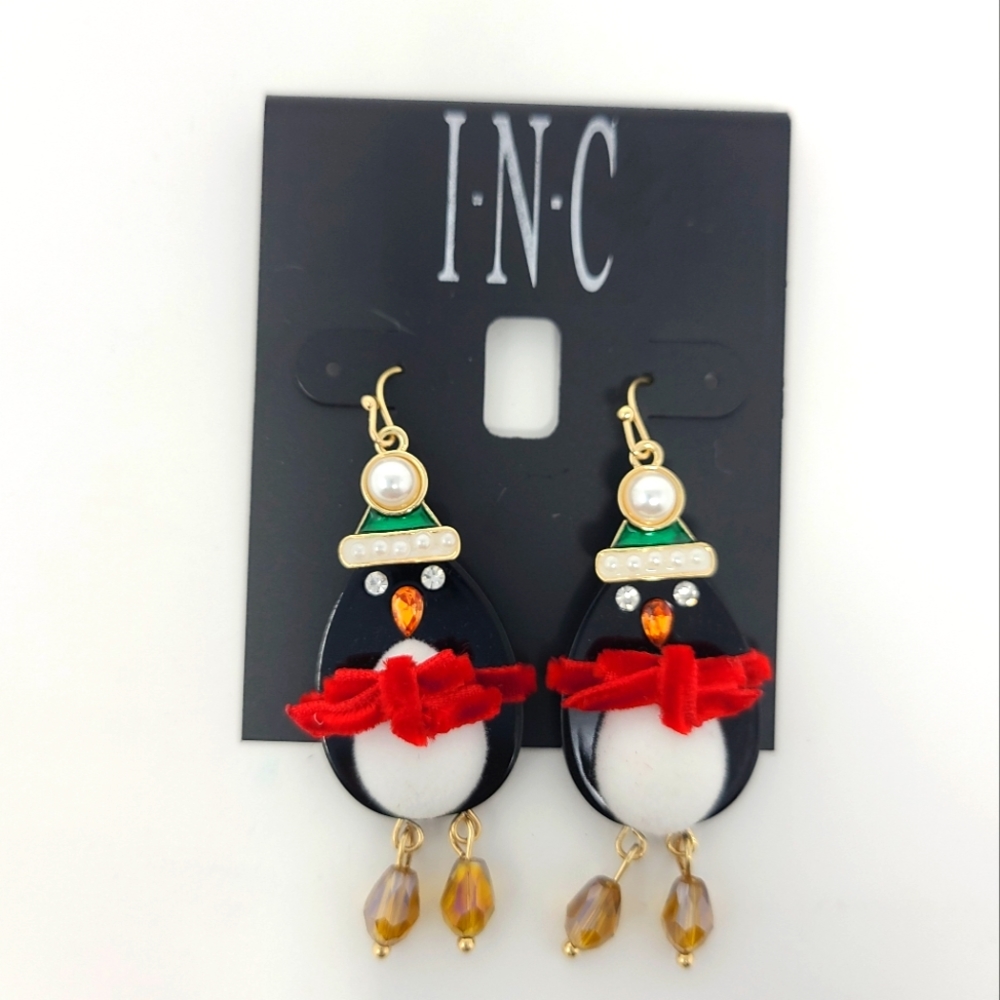 I.N.C Gold-Tone Crystal & Imitation  Pearl Penguin Drop Earrings